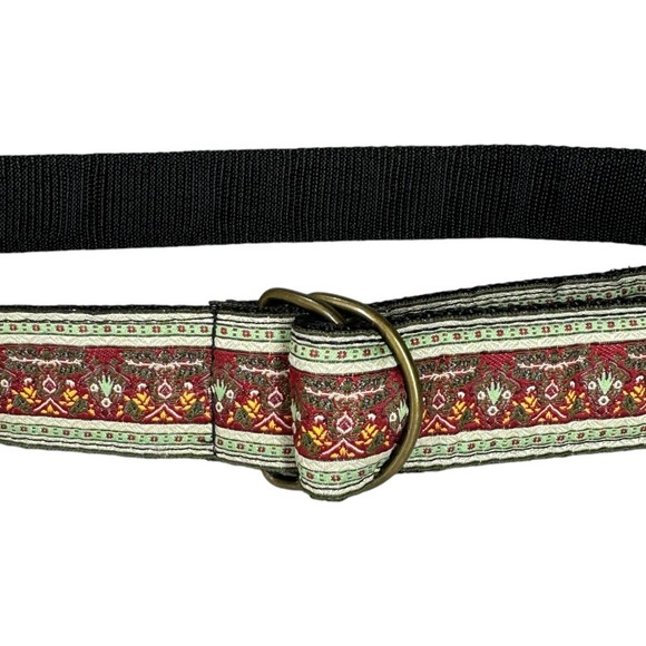 Derin Floral Boho Print Fabric D-Ring Belt One Size Black Red Festival Tapestry - Picture 2 of 6